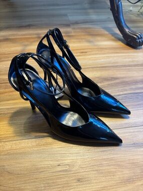 NWT Zara Black Patent Pointed-Ankle Strap Heels